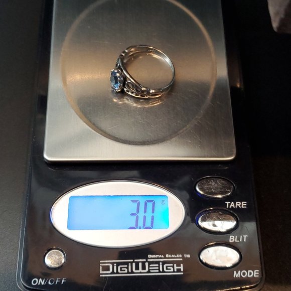 Size 9.25 925 Sterling Silver Blue Paste Gemstone Fancy Ring - Picture 7 of 7